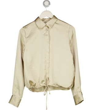 ZARA Beige Satin Drawstring Hem Blouse UK XS