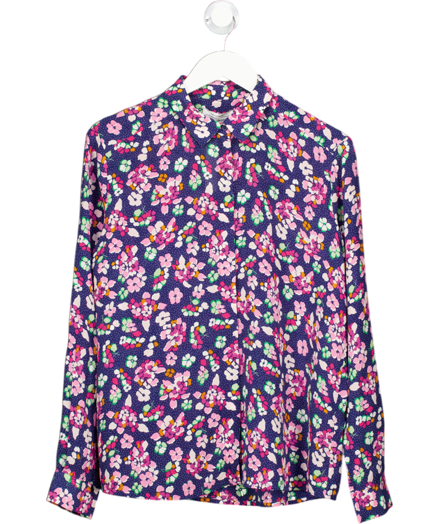 & Other Stories Blue Floral Print Silk Shirt UK 14