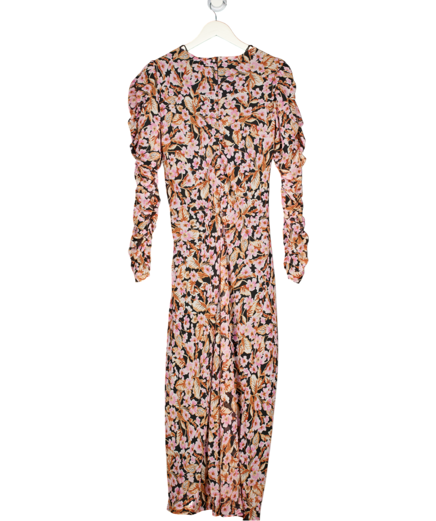 ZARA Black Floral Print Ruched Maxi Dress UK XL