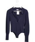 Nanushka Dane  Navy Blue Wool/cashmere Ribbed Knit Collared Long Sleeve Bodysuit UK XS