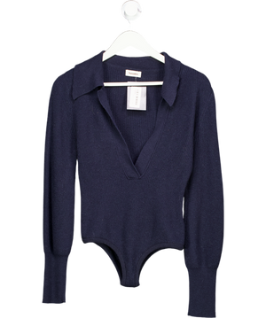 Nanushka Dane  Navy Blue Wool/cashmere Ribbed Knit Collared Long Sleeve Bodysuit UK XS