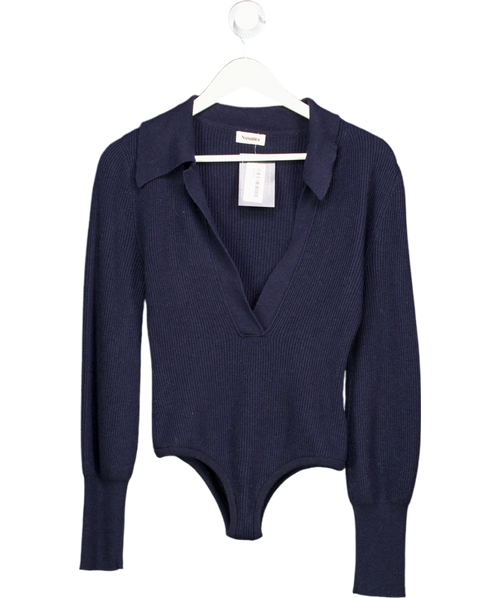 Nanushka Dane  Navy Blue Wool/cashmere Ribbed Knit Collared Long Sleeve Bodysuit UK XS