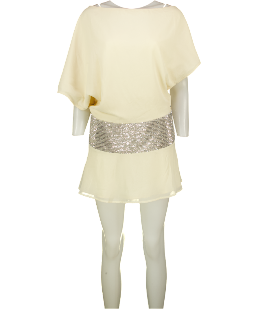 WHITE FOX Cream Chiffon Sequin Waist Mini Dress UK S
