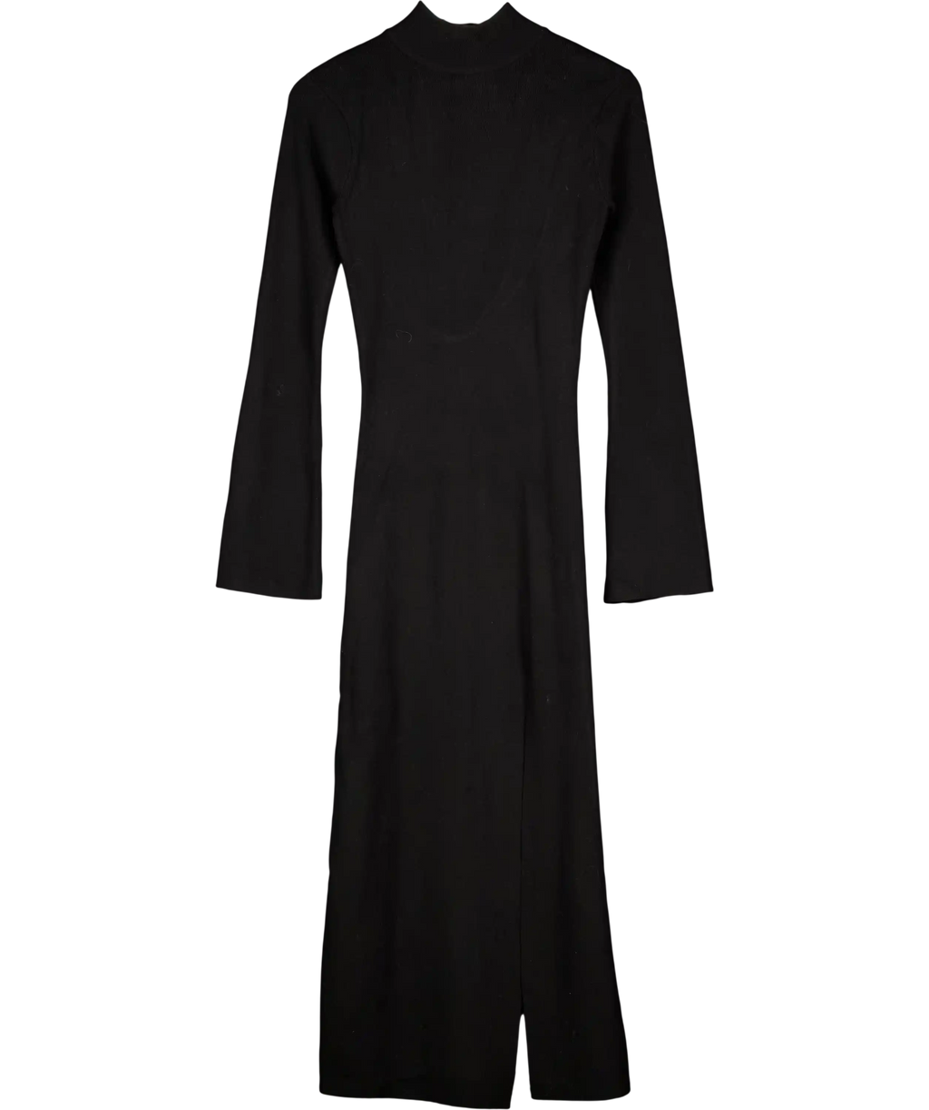 PRETTY LAVISH Black Turtleneck Open Back Knit Maxi Dress UK S