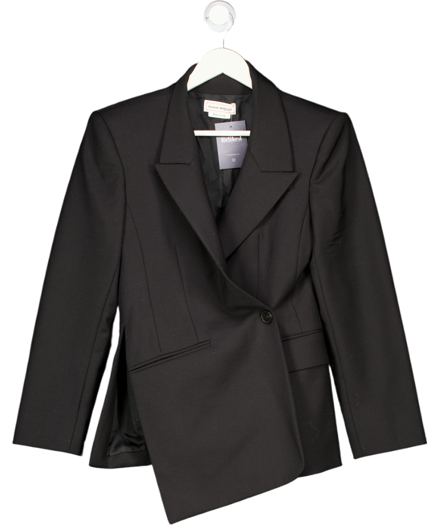 Alexander McQueen Black Wool & Mohair Asymmetric Blazer Jacket It42 UK 10