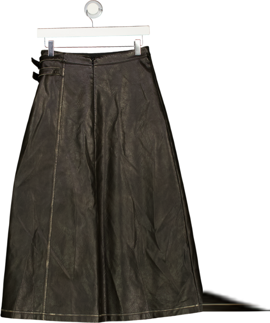 RIVER ISLAND Distressed Faux Leather Wrap Midi Skirt - Black UK 6