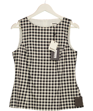 Ro&Zo Black Ivory & Gingham Cotton Peplum Top UK 12