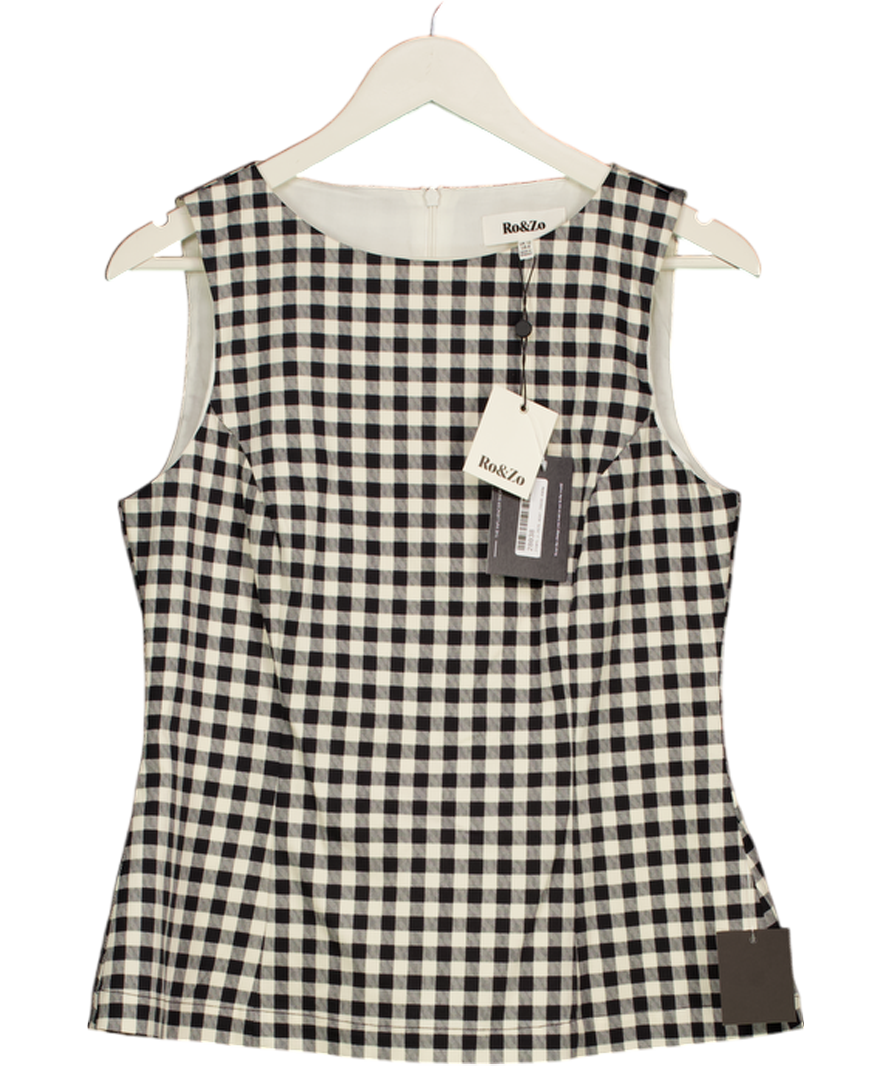 Ro&Zo Black Ivory & Gingham Cotton Peplum Top UK 12