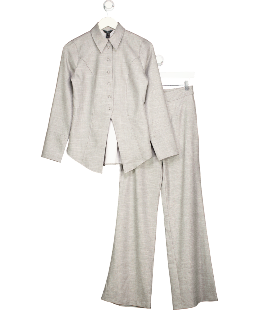 RIVER ISLAND 2-piece Grey Fitted Shirt And Wide Leg Trouser Set UK 6