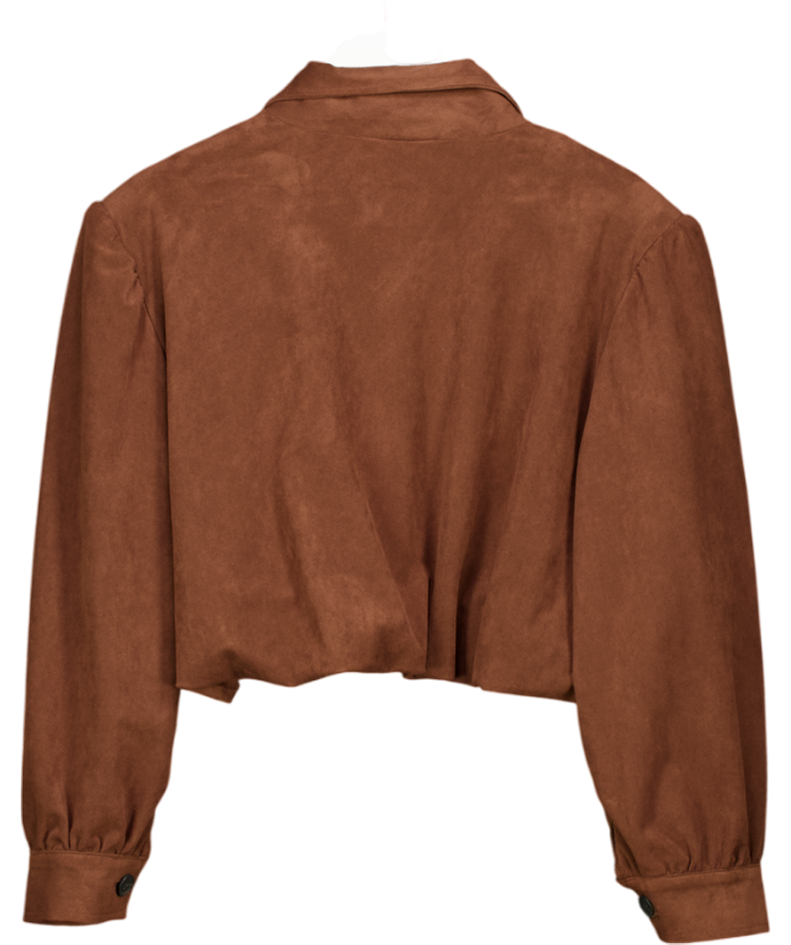 RED Chocolate Brown Bubble Hem Faux Suede Jacket UK S