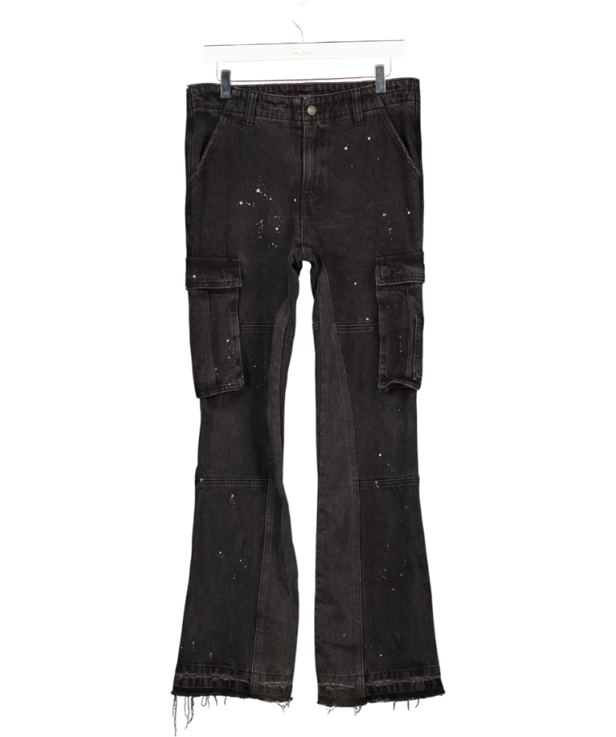 Jaded London Black Paint Splatter Paneled Denim Bootcut Cargo Pants W30