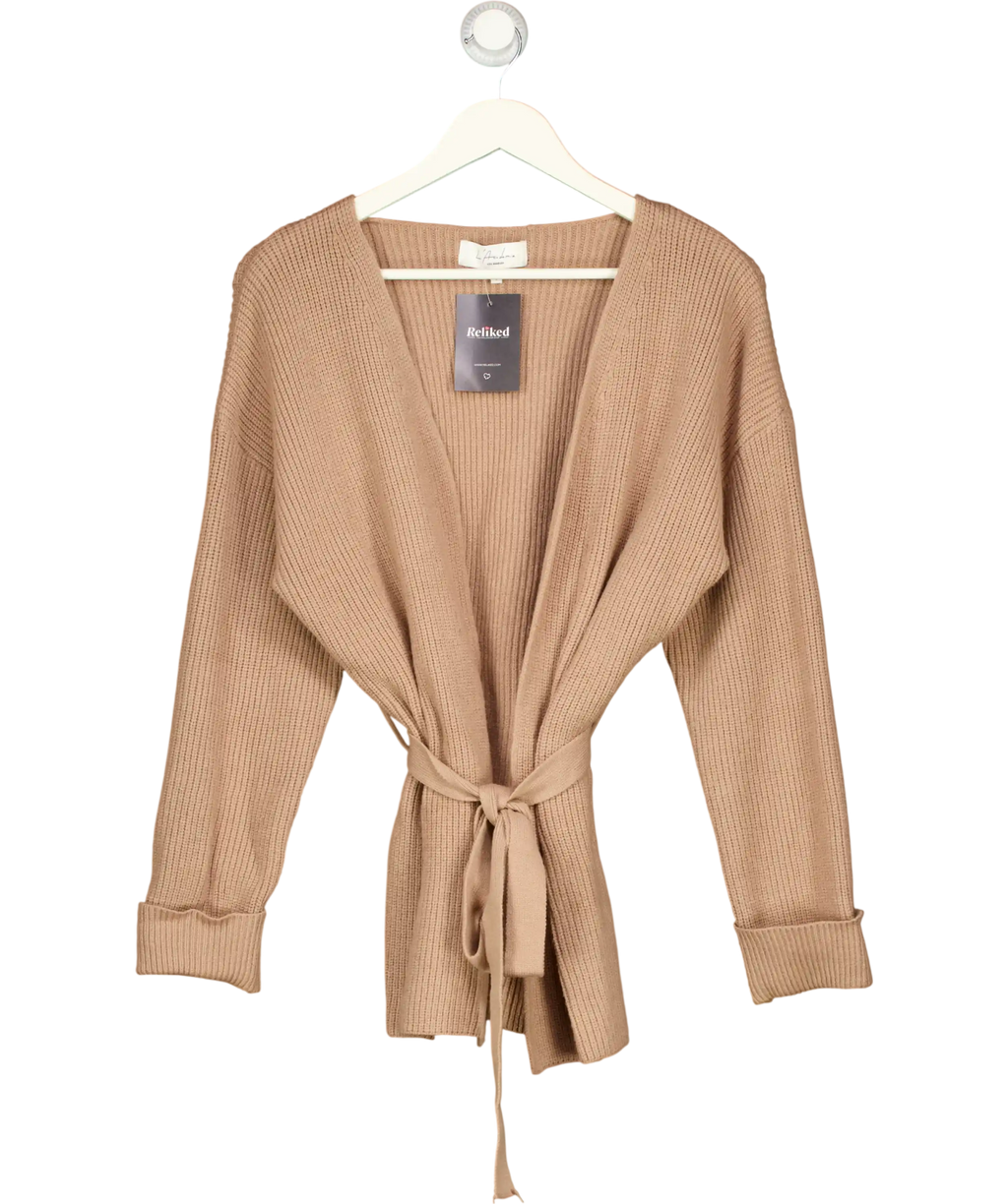 L'ACADEMIE Beige Taupe Ribbed Knit Wrap Cardigan UK S