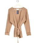L'ACADEMIE Beige Taupe Ribbed Knit Wrap Cardigan UK S