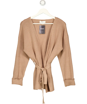 L'ACADEMIE Beige Taupe Ribbed Knit Wrap Cardigan UK S