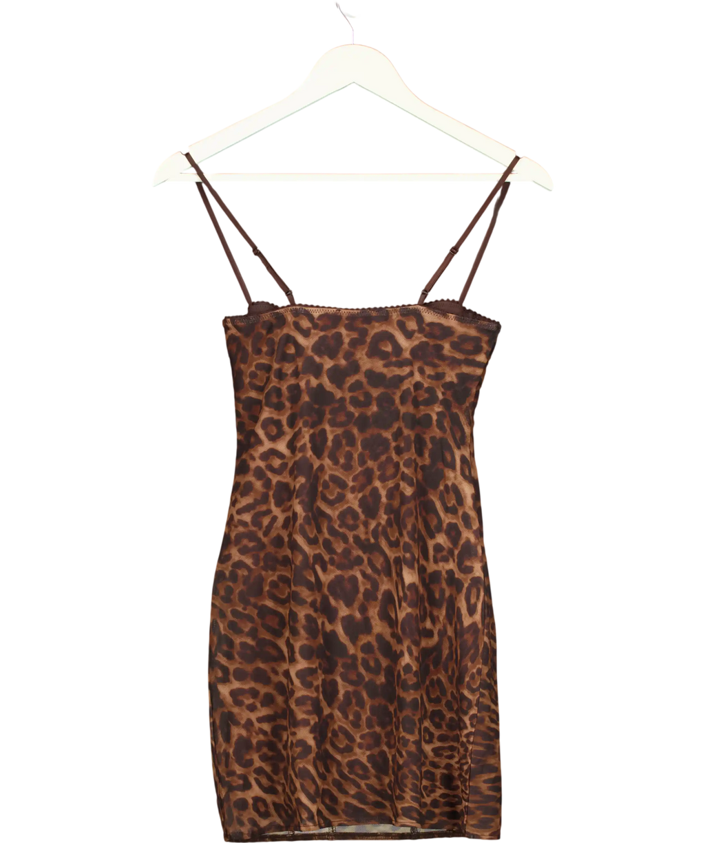 ZARA Brown Animal Print Corsetry-inspired Tulle Dress UK S