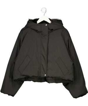 ZARA Black Water-repellent Quilted Jacket With Faux Fur Hood UK S