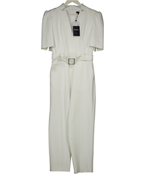 Karen Millen White Structured Crepe Forever Belted Jumpsuit UK 10