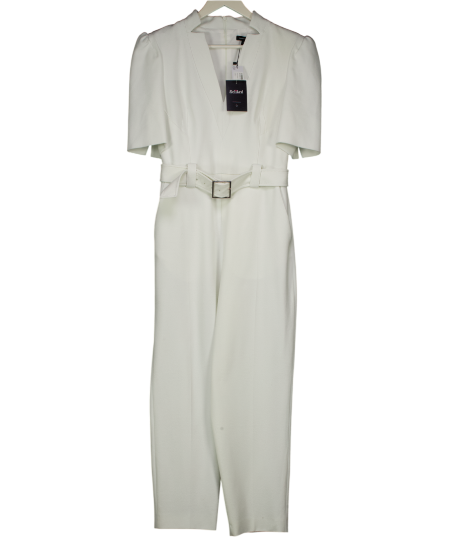 Karen Millen White Structured Crepe Forever Belted Jumpsuit UK 10