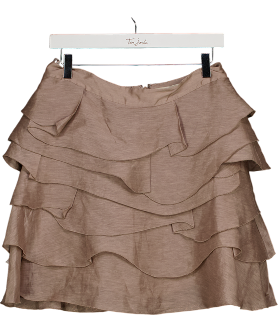 REISS Beige Tauple Linen Blend Ruffle Frill Skirt UK 10