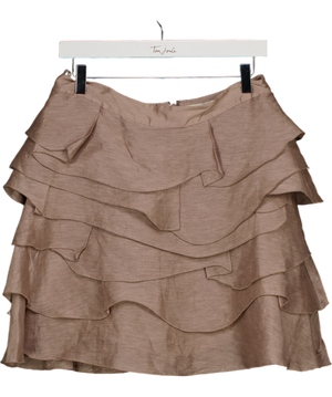 REISS Beige Tauple Linen Blend Ruffle Frill Skirt UK 10