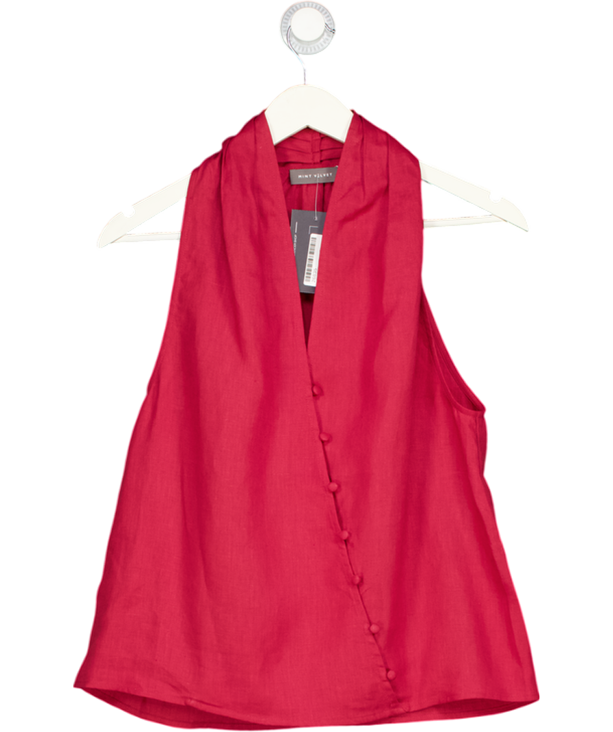 MINT VELVET Dark Red Linen Halter Top UK S