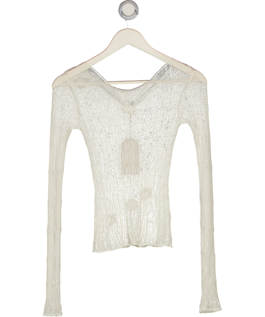 Meshki White Orianna Orchid Long Sleeve Knit Top UK M