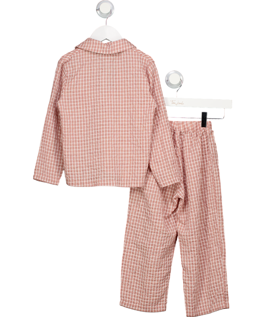 Meeka Pink Taylor Crinkle Cotton Gingham Unisex Kids Pyjama Set - Cinnamon Cherry 5 Years