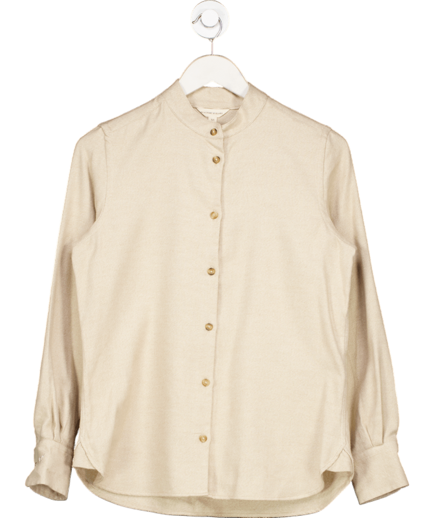 Beaufort & Blake Beige Brushed Super Soft Grandad Collar Flannel Shirt UK XS - Reliked