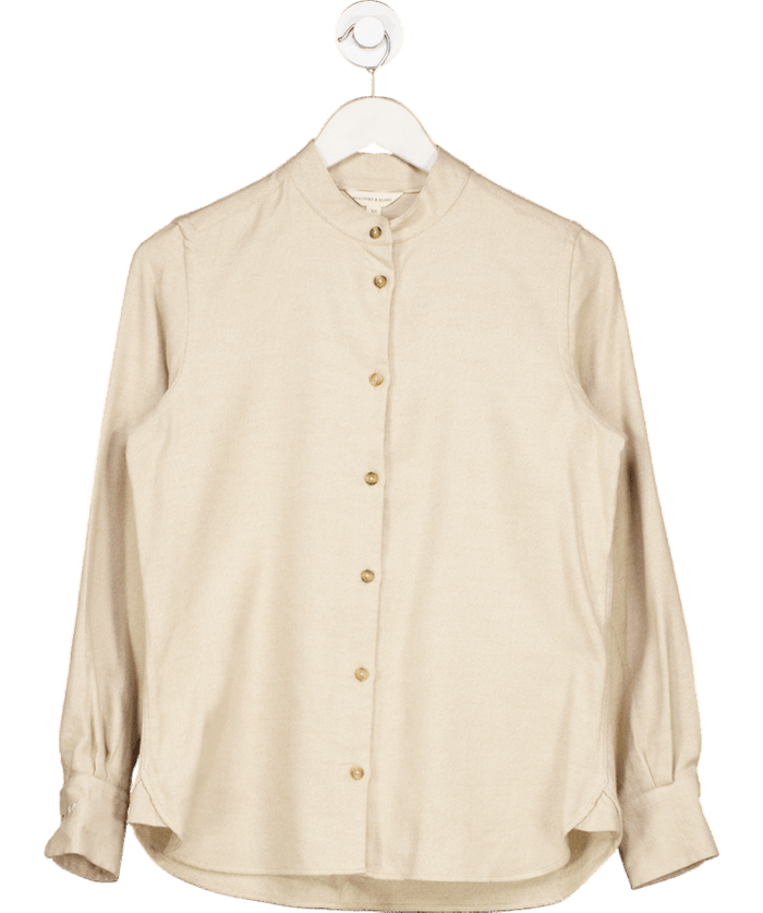 Beaufort & Blake Beige Brushed Super Soft Grandad Collar Flannel Shirt UK XS