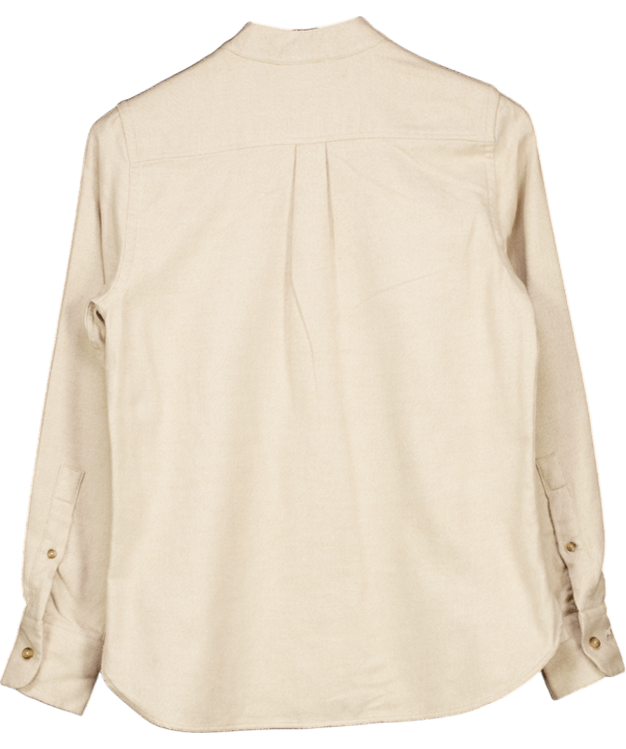 Beaufort & Blake Beige Brushed Super Soft Grandad Collar Flannel Shirt UK XS - Reliked