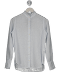 Beaufort & Blake Blue / White Ruffle Neck Linen Striped Shirt UK XS - Reliked