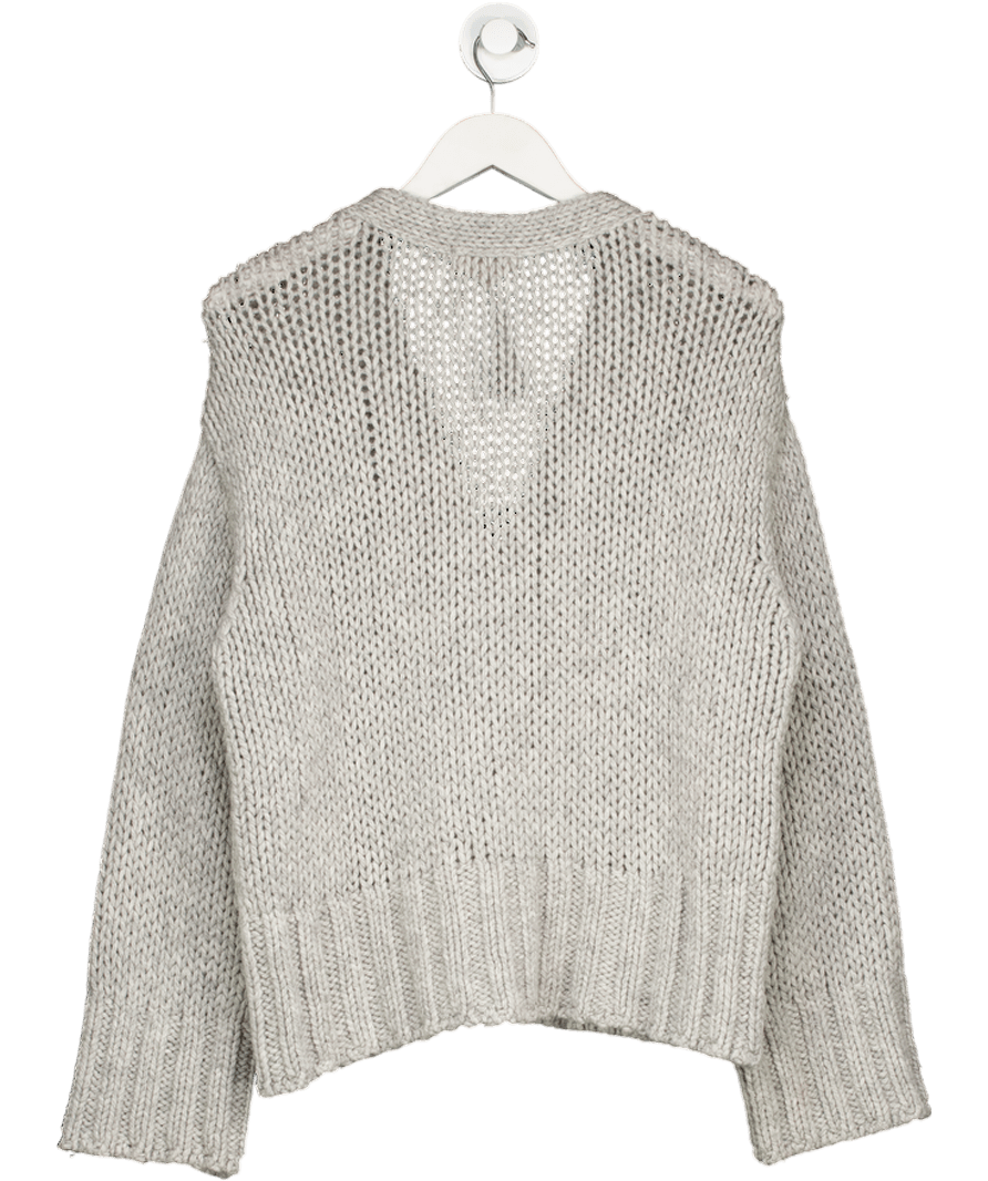 Beaufort & Blake Grey Merino Wool Blend Chunky Knit Oversize Cardigan UK S - Reliked