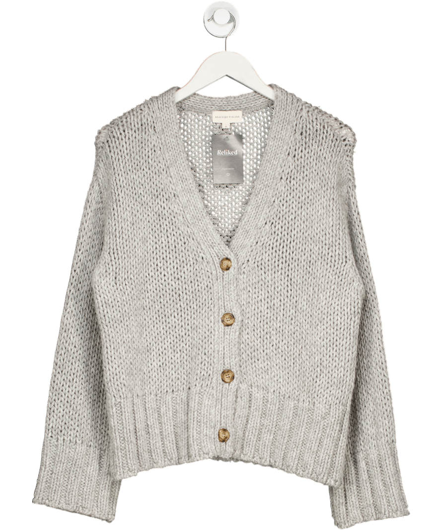 Beaufort & Blake Grey Merino Wool Blend Chunky Knit Oversize Cardigan UK S - Reliked