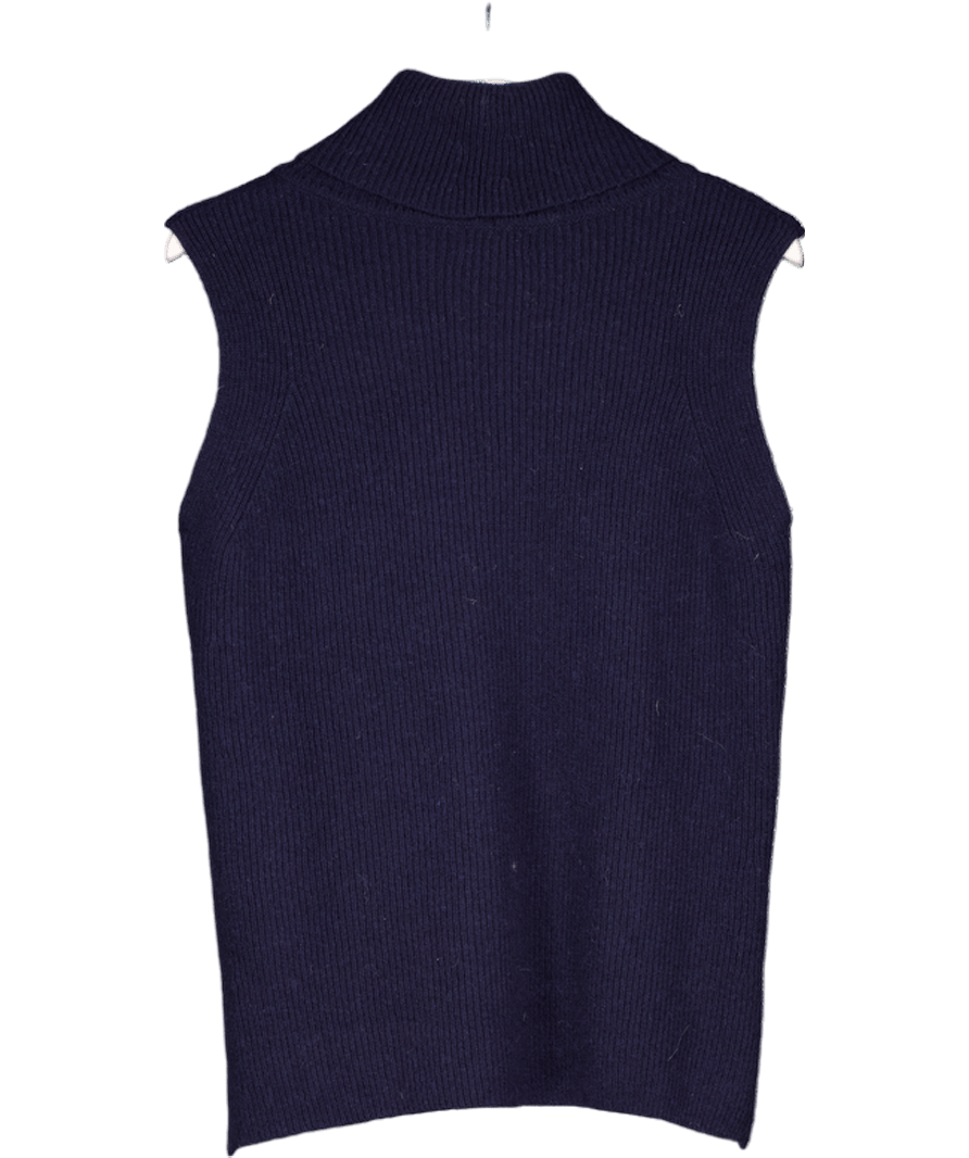 Beaufort & Blake Navy Blue Wool Bend Roll Neck Sleeveless Knit UK M - Reliked