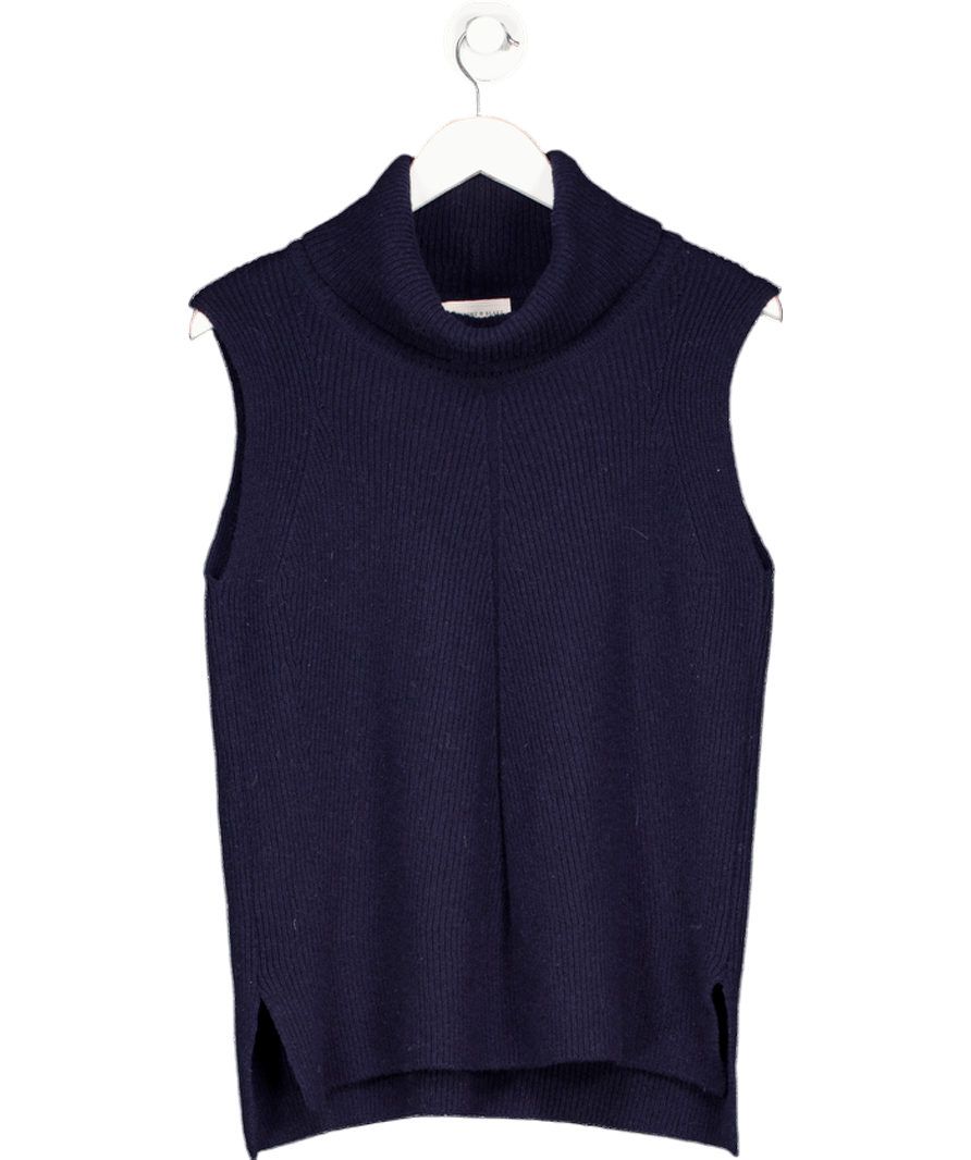 Beaufort & Blake Navy Blue Wool Bend Roll Neck Sleeveless Knit UK M - Reliked