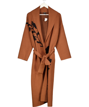 Karen Millen Brown Jacquard Floral Knitted Belted Coatigan UK XS