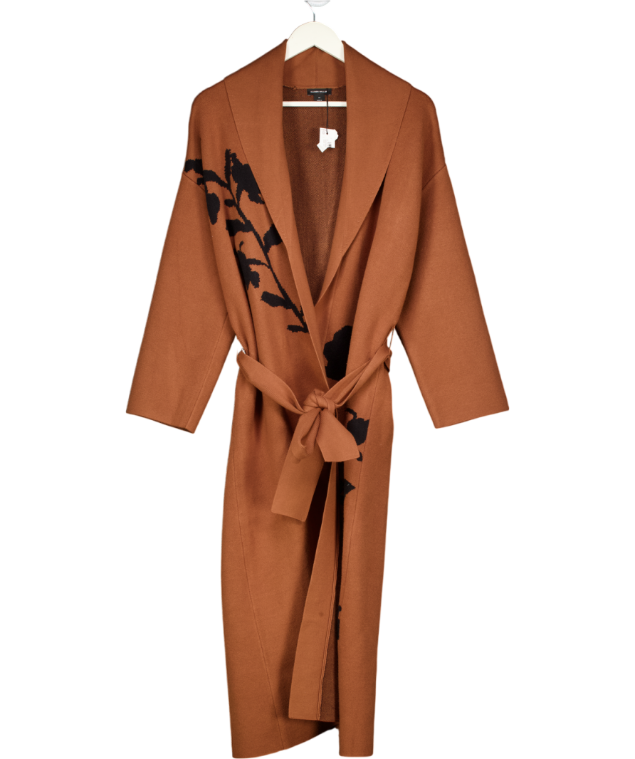 Karen Millen Brown Jacquard Floral Knitted Belted Coatigan UK XS