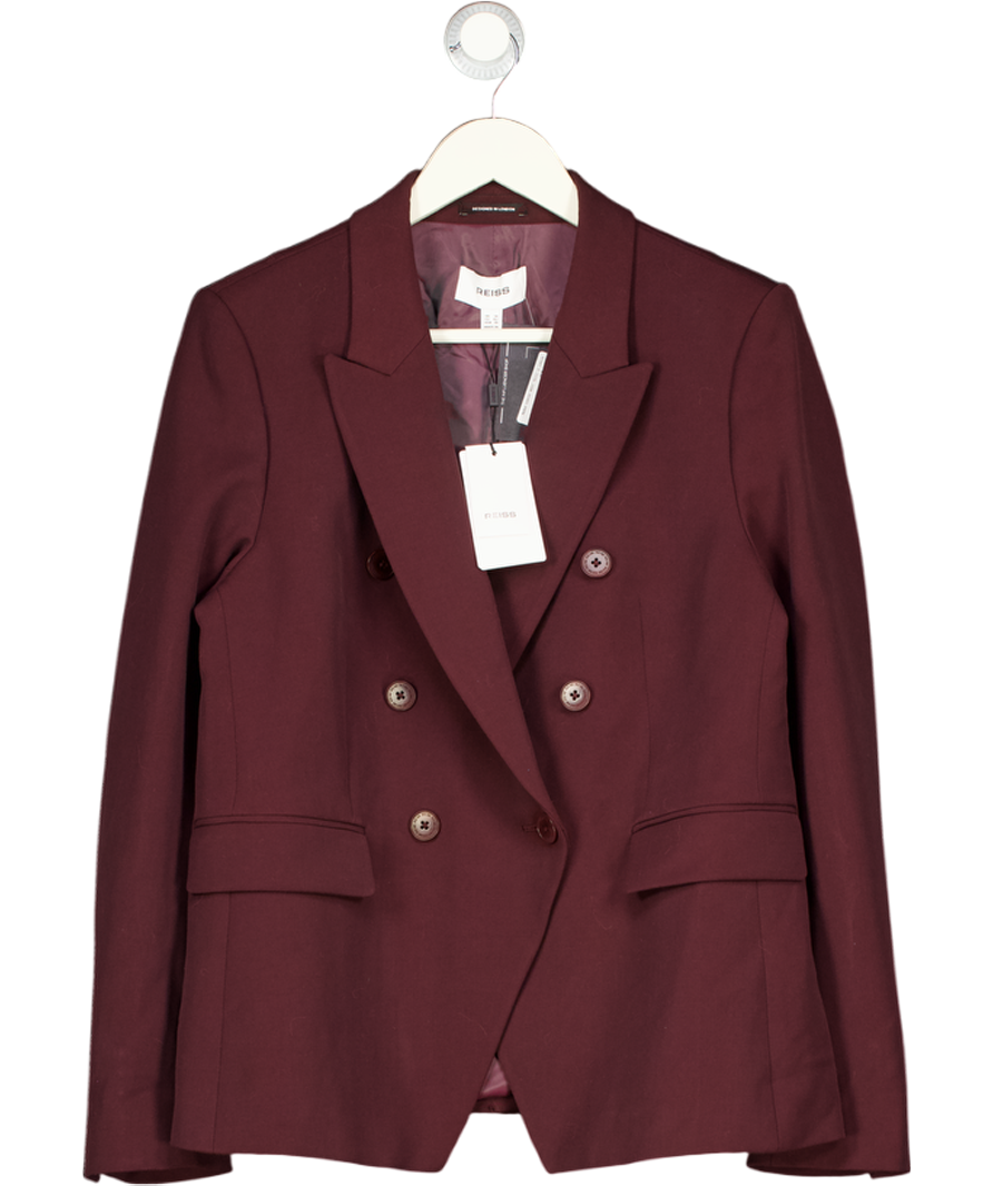REISS Gabi Tailored Single Breasted Suit Blazer In Berry Red UK 14