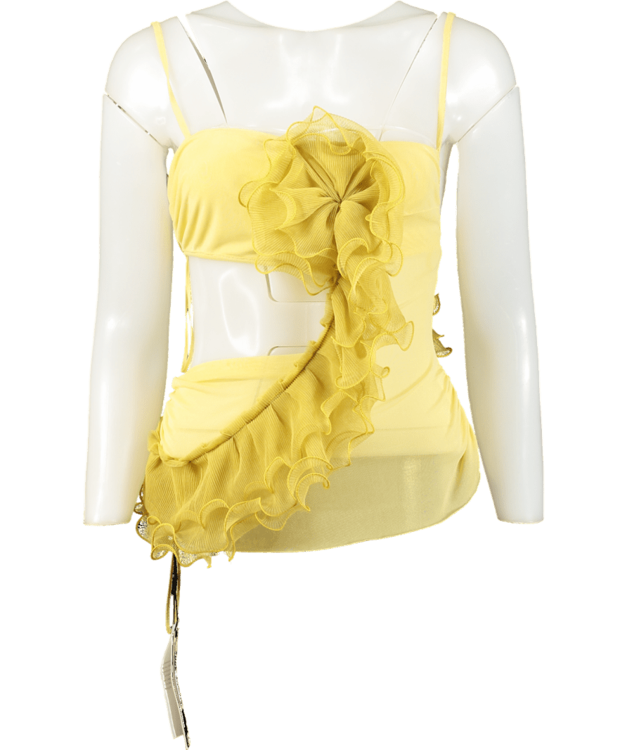 BEC+ BRIDGE Yellow Citrus Spiral Crush Cut Out Top UK 8 - Reliked