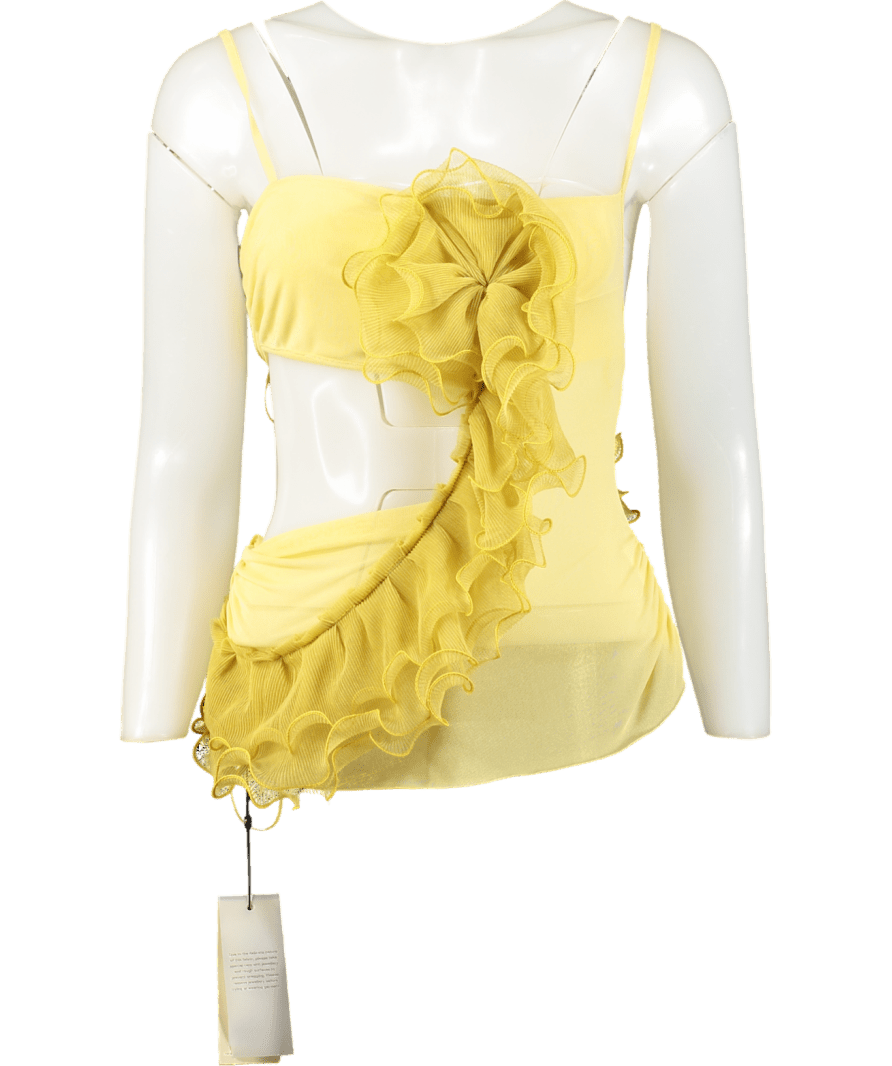 BEC+ BRIDGE Yellow Citrus Spiral Crush Cut Out Top UK 8 - Reliked