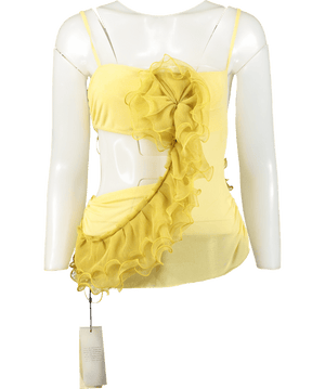BEC+ BRIDGE Yellow Citrus Spiral Crush Cut Out Top UK 8