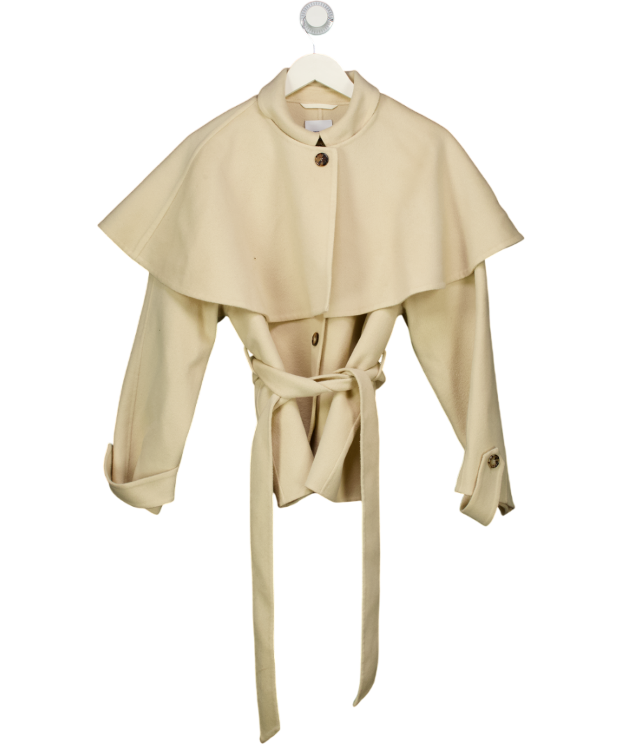 FABRIQUE X Maia Gogiberidze Cream Detachable Cape Shearling Short Coat In Merino Wool UK S