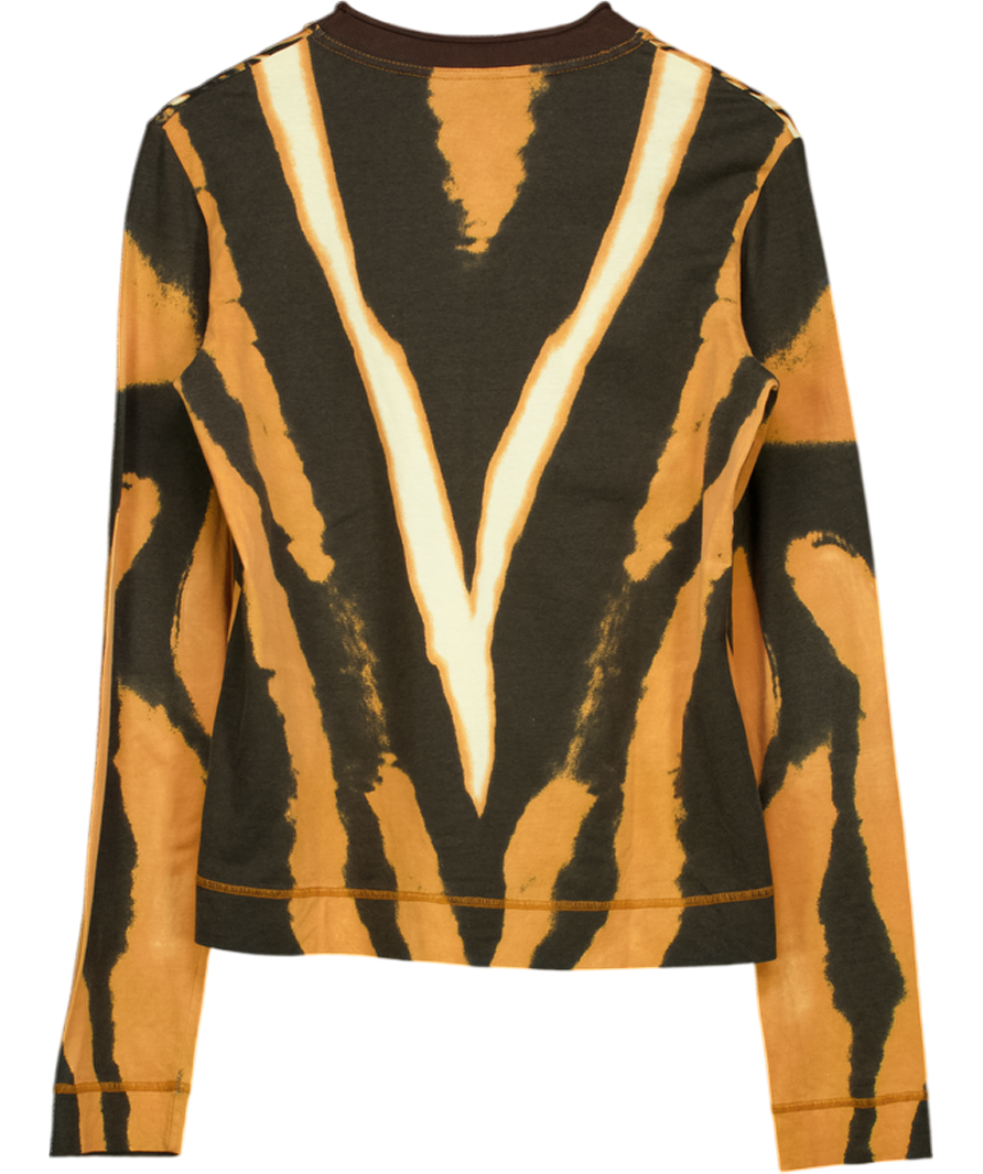 Just Cavalli Brown Long Sleeved Tie Dye Print Top UK 14