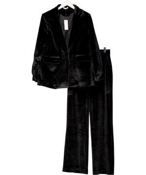 Lily & Lionel Black 2-piece Valerie Tailored Velvet Blazer And Straight Leg Trousers Set UK 10