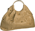 Beige Beaded Straw Bag With Top Handles - Reliked