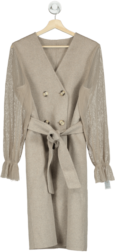 Beige Double - Breasted Dress with Belt UK L - Reliked