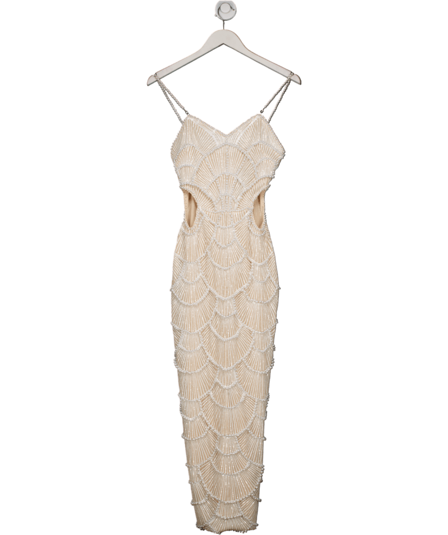 Bella Barnett Cream Teresa Pearl Sequin Midi Dress UK S - Reliked