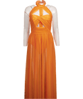 Bella Barnett Orange Rivka Halterneck Twist Mesh Maxi Dress UK S - Reliked