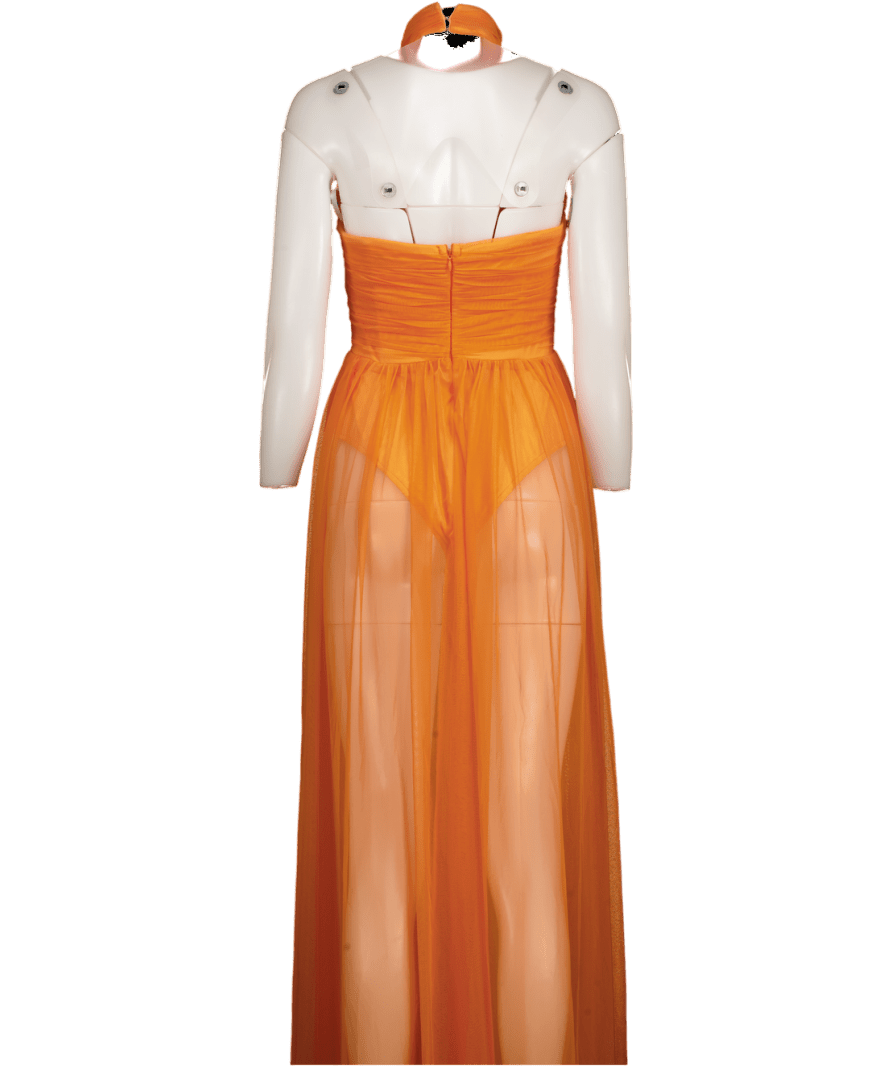 Bella Barnett Orange Rivka Halterneck Twist Mesh Maxi Dress UK S - Reliked