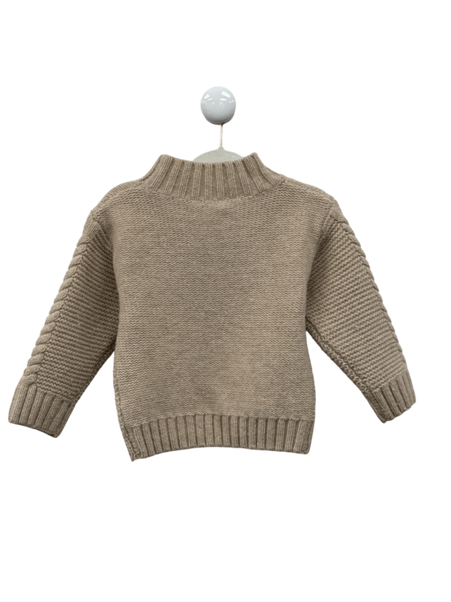 Belle Enfant Beige 100% Lambswool Cable Knit Turtleneck Jumper 3 Years - Reliked